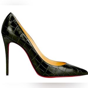 Christian Louboutin Kate 100 Croc-Embossed Leather Pumps Forest Night